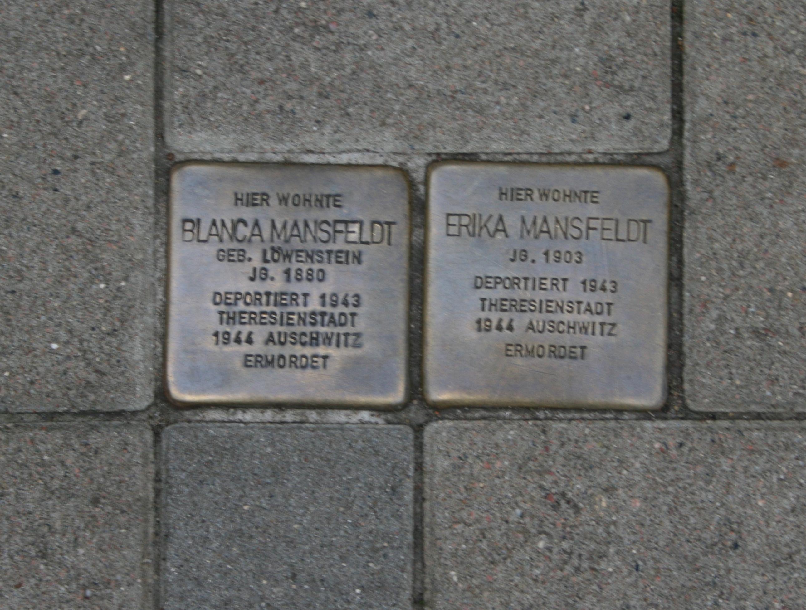 Stolperstein dedicated to Erika Mansfeldt